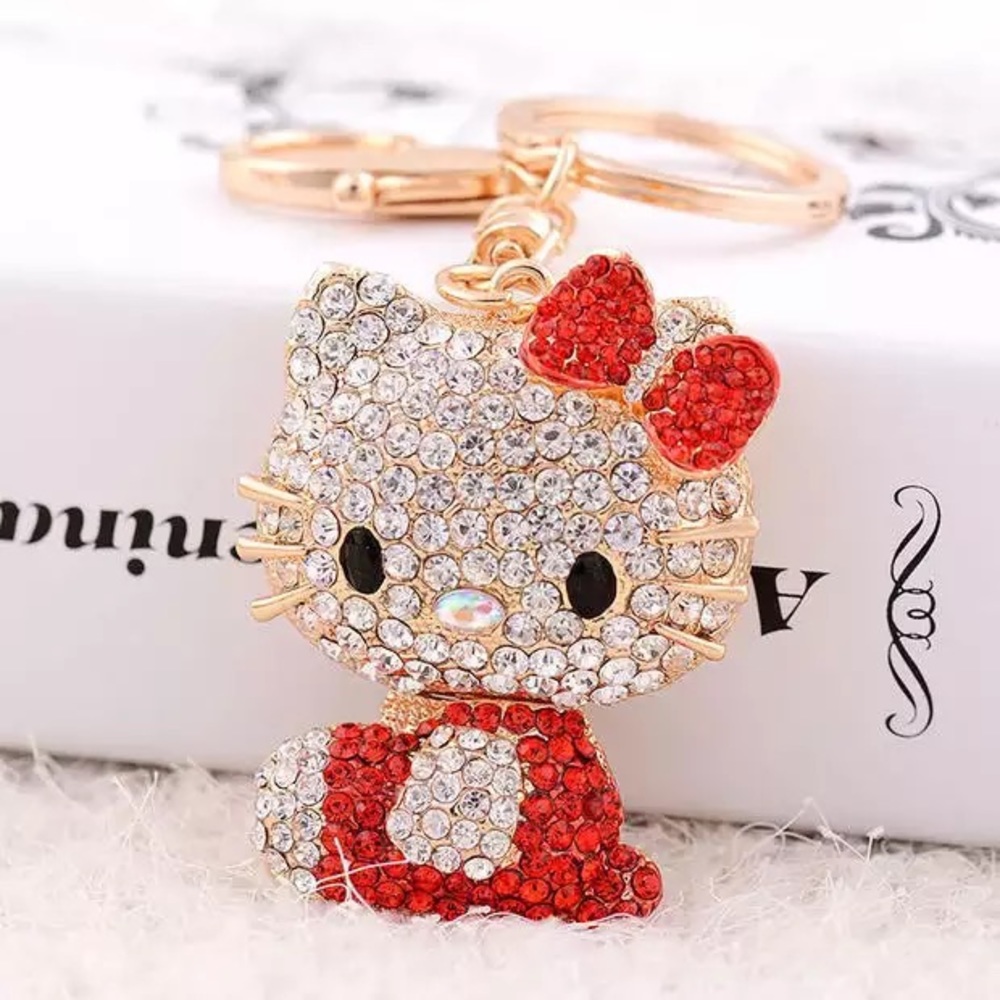 Hello Kitty with Red Crystal Dress & Bow Keychain Charm